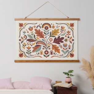Modern Folk Autumn Botanical Geometric Hanging Tapestry