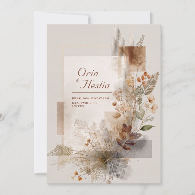 Modern Folk Botanical Wedding  Invitation (Front)