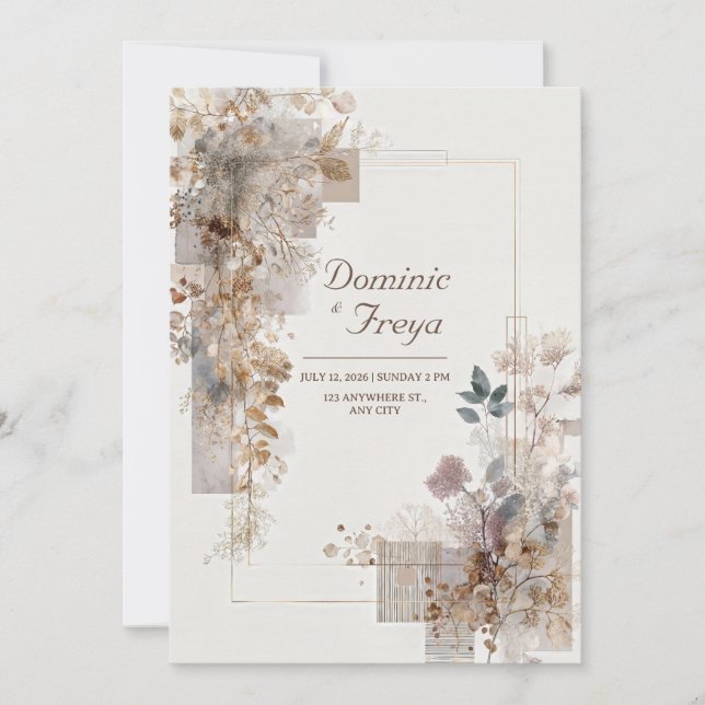 Modern Folk Botanical Wedding Invitation (Front)