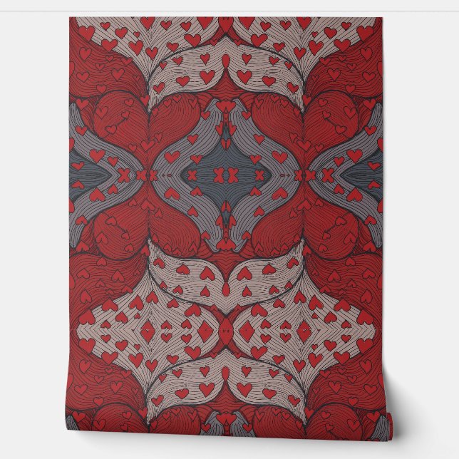 Modern Folk Heart Pattern Wallpaper (Unrolling)