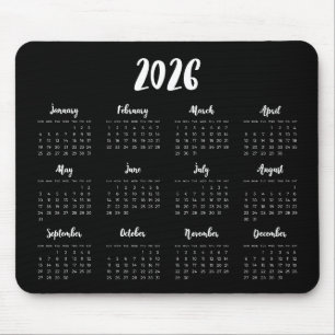 Modern font 2026 Black calendar Mouse Mat
