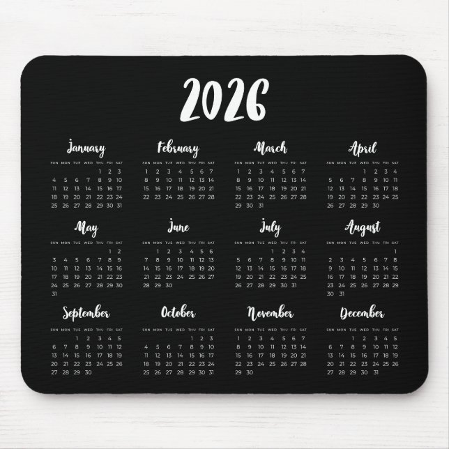 Modern font 2026 Black calendar Mouse Mat (Front)