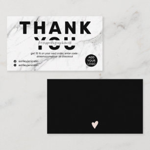Modern font black white marble order thank you business card