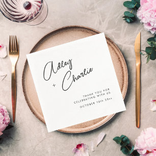 Modern Font Black & White Wedding Couples Names Napkin