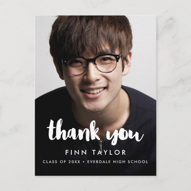 Modern font graduation photo Thank you Postcard (Front)