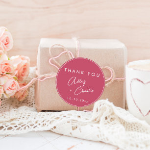 Modern Font Magenta Thank You Wedding Favour Tag