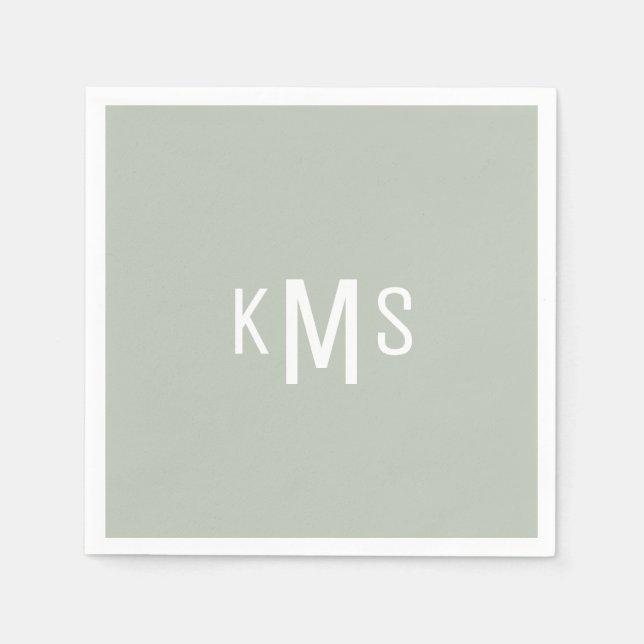 Modern Font Monogram Light Sage Cocktail  Napkins (Front)