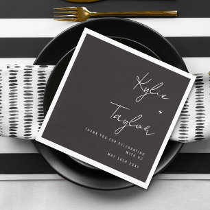 Modern Font Muted Black Couples Names Wedding Napkin