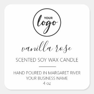 Modern Font White Scented Soy Candle Logo Labels