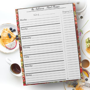 Modern Food Meal Planner - Burgundy Chintz Floral Notepad