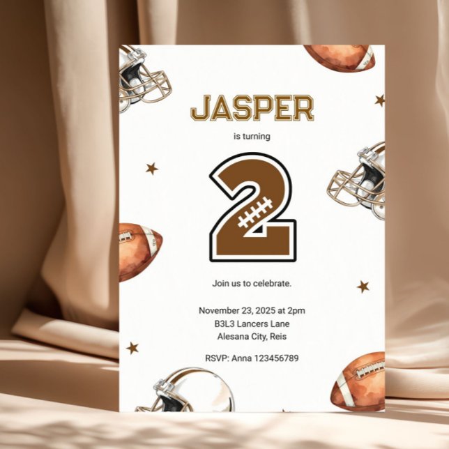 Modern Football 2nd Birthday Invitation (Football 2nd Birthday Party Invitation)