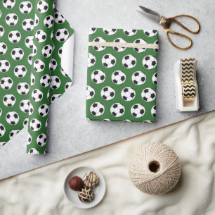 Modern Football Soccer Boy Birthday Kids Green Wrapping Paper