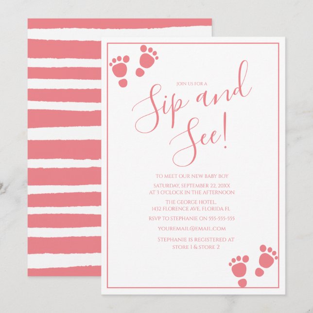 Modern Footprint Sip And See Party Invitation (Front/Back)