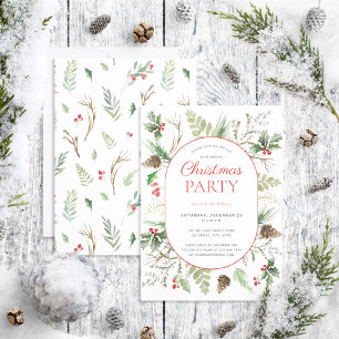 Modern Forest Berry Pinecone Christmas Party Invitation