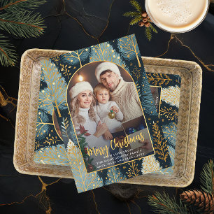 Modern Forest Custom Christmas Photo Arch Holiday Card