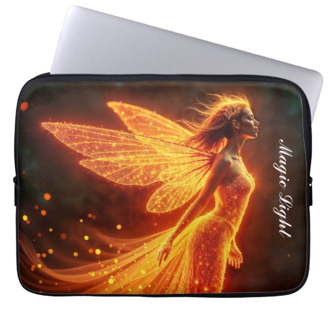 Modern forest fire creatures fly colourful fairy  laptop sleeve (Front)