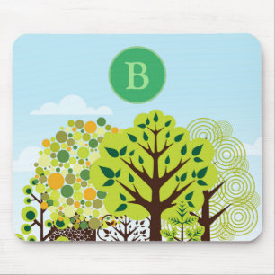 Modern Forest Garden Art Green Nature Monogram Mouse Mat