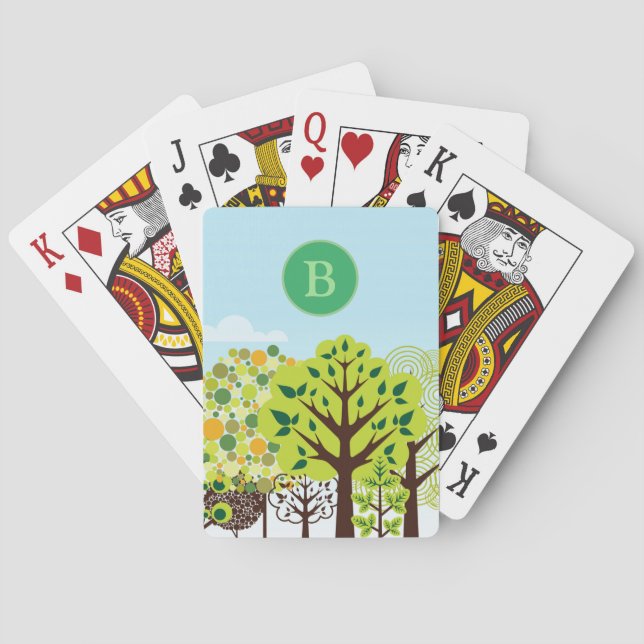 Modern Forest Garden Art Green Nature Monogram Playing Cards (Back)
