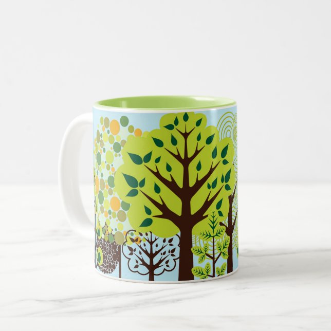 Modern Forest Garden Art Green Nature Two-Tone Coffee Mug (Front Left)