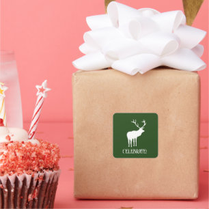 Modern Forest Green Christmas Holiday Deer Square Sticker