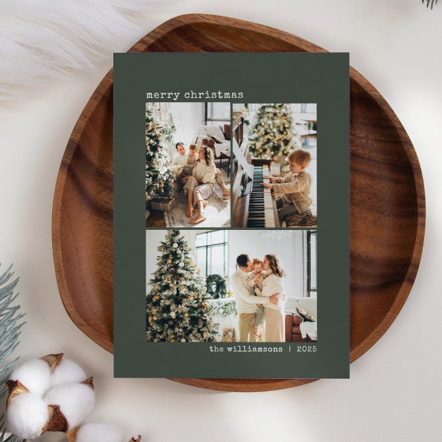 Modern Forest Green Christmas Photo Greeting Holiday Card (Creator Uploaded)