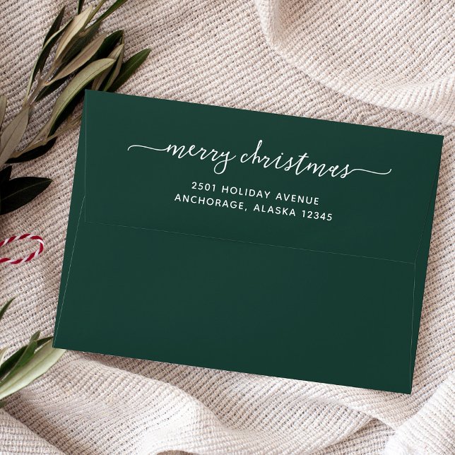 Modern Forest Green | Merry Christmas Envelope (A whimsical Christmas envelope with trendy script)