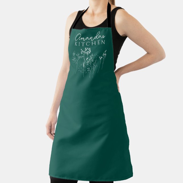 Modern Forest Green Personalized Herb Apron (Insitu)