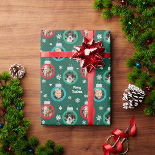 Modern Forest Green Photo Ornament Merry Christmas Wrapping Paper