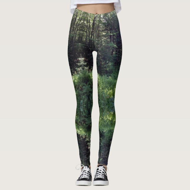 Modern forest green trees women's leggings (Front)