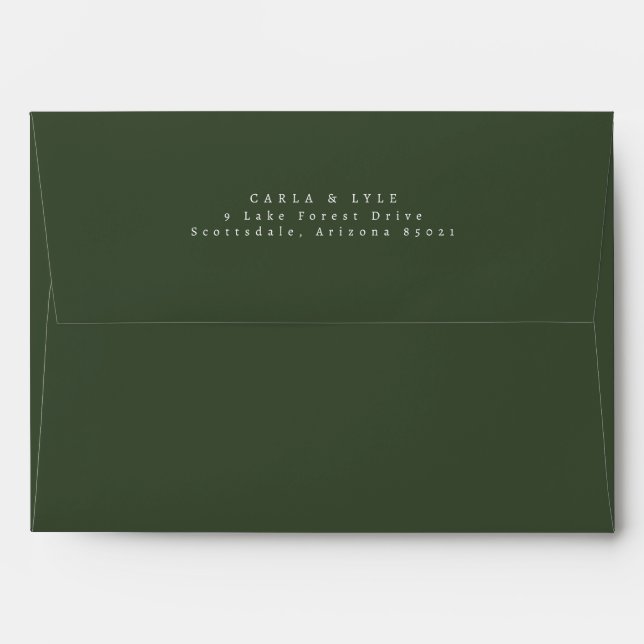 Modern Forest Green Wedding Return Address Envelope (Back (Top Flap))
