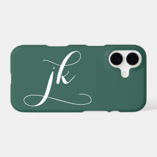 Modern Forest Green White Script Monogram Name