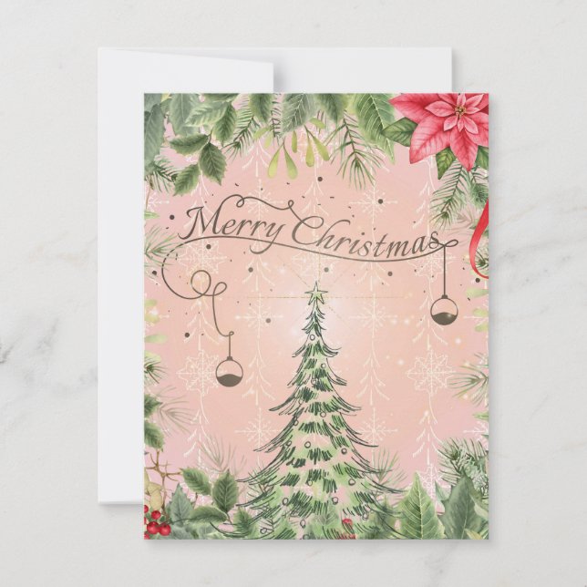 Modern Forest Greenery Merry Christmas Holiday Card (Front)