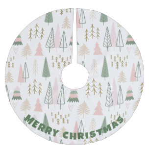 Modern Forest of Trees - Merry Christmas Brushed Polyester Tree Skirt