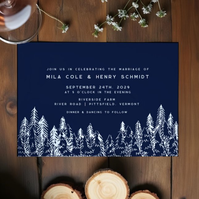 Modern Forest Pine Minimalist Evergreen Wedding Invitation (Creator Uploaded)