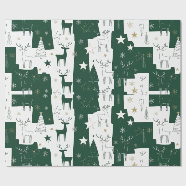Modern Forest Reindeer Wrapping Paper (Flat)
