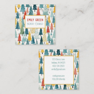 Modern Forest Rustic Stylish Woodland Winter Square Business Card