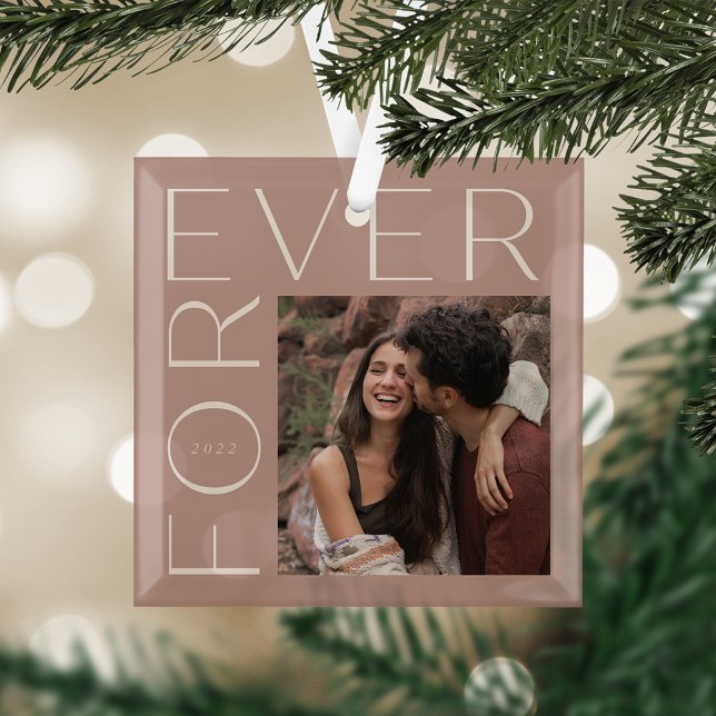 Modern Forever Couples Photo & Year Glass Tree Decoration (Creator Uploaded)