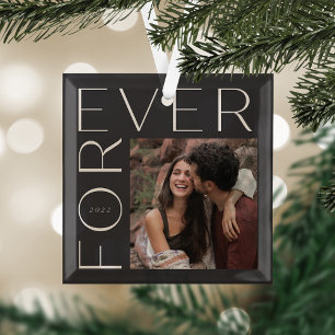 Modern Forever Couples Photo & Year Glass Tree Decoration