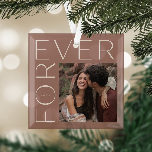 Modern Forever Couples Photo & Year Glass Tree Decoration (Creator Uploaded)