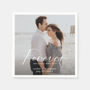 Modern Forever has a nice ring Photo Engagement Napkin