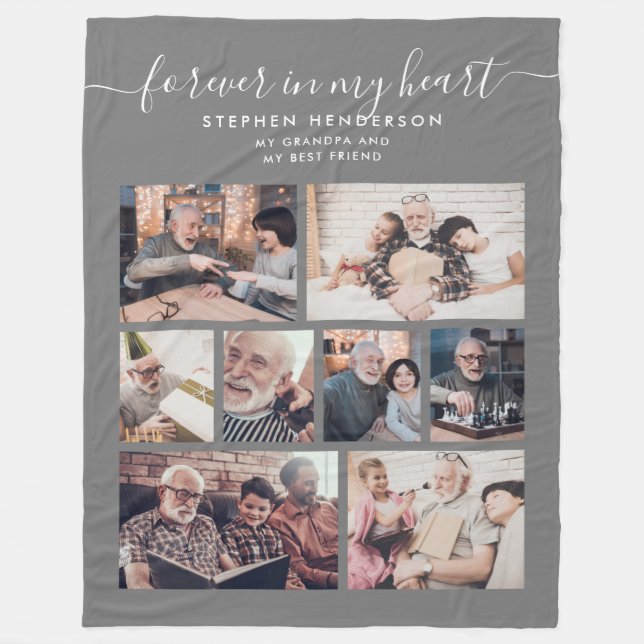 Modern Forever In My Heart 8-Photo Collage Tribute Fleece Blanket (Front)