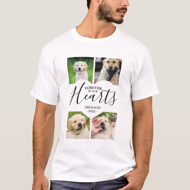 Modern Forever In Our Hearts Pet Photo Collage T-Shirt (Front)