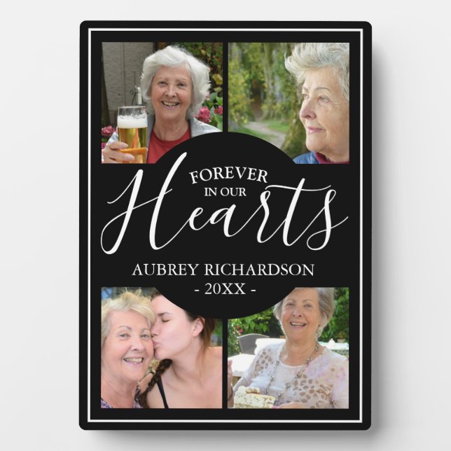 Modern Forever In Our Hearts Photo Collage Plaque (Front)