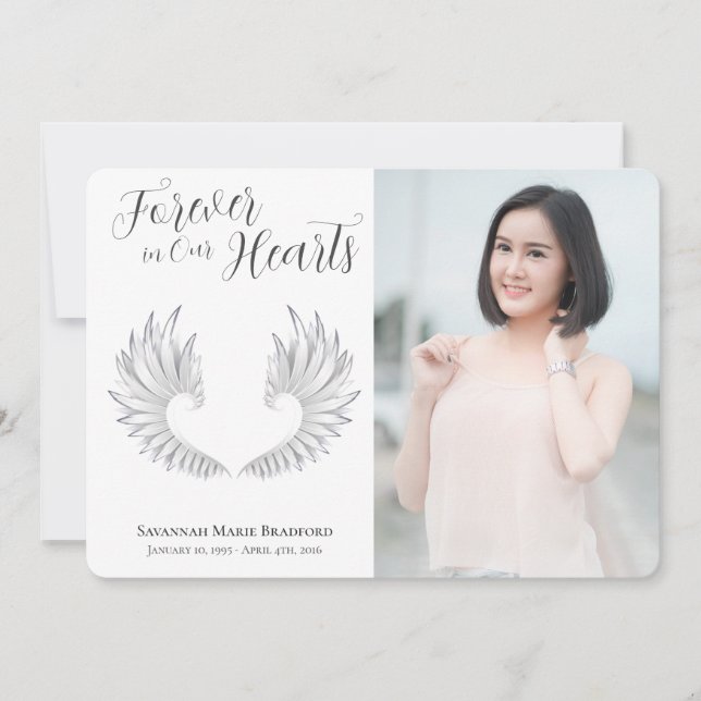 Modern Forever in Our Hearts Wings Photo Thank You Card (Front)