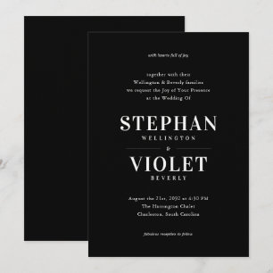 Modern Formal Black and White Contemporary Wedding Invitation