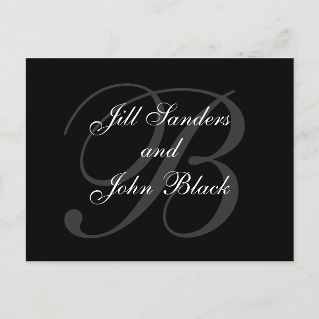 Modern, Formal Black Monogram Save the Date Announcement Postcard (Front)