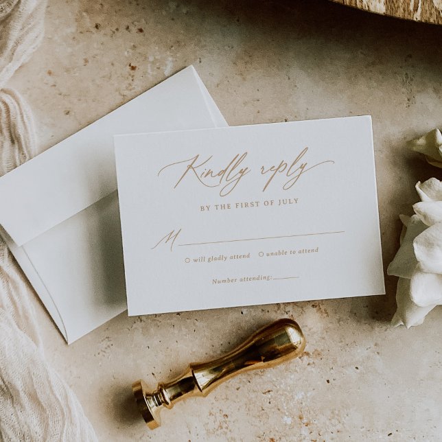 Modern Formal Gold Calligraphy Wedding RSVP Card (Creator Uploaded)