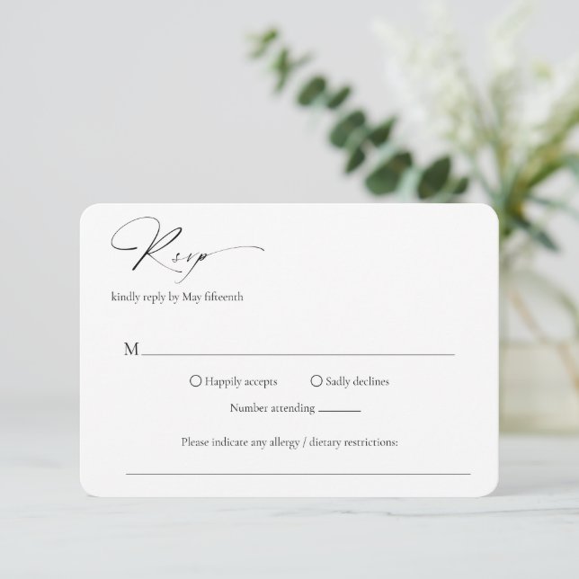 Modern Formal Minimal Elegant Wedding RSVP Card (Standing Front)
