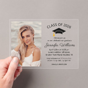 modern formal photo graduation party class of 2026 acrylic invitations