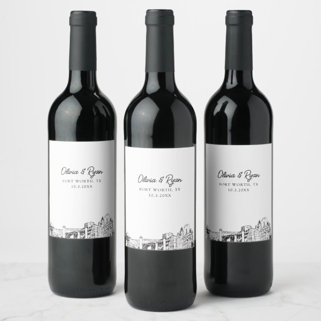 Modern Fort Worth Texas Wedding Custom Wine Label (Bottles)